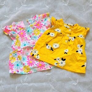 Carters Floral Kids Tops Girl 6 Months - Yellow and Colorful Flower Blouses